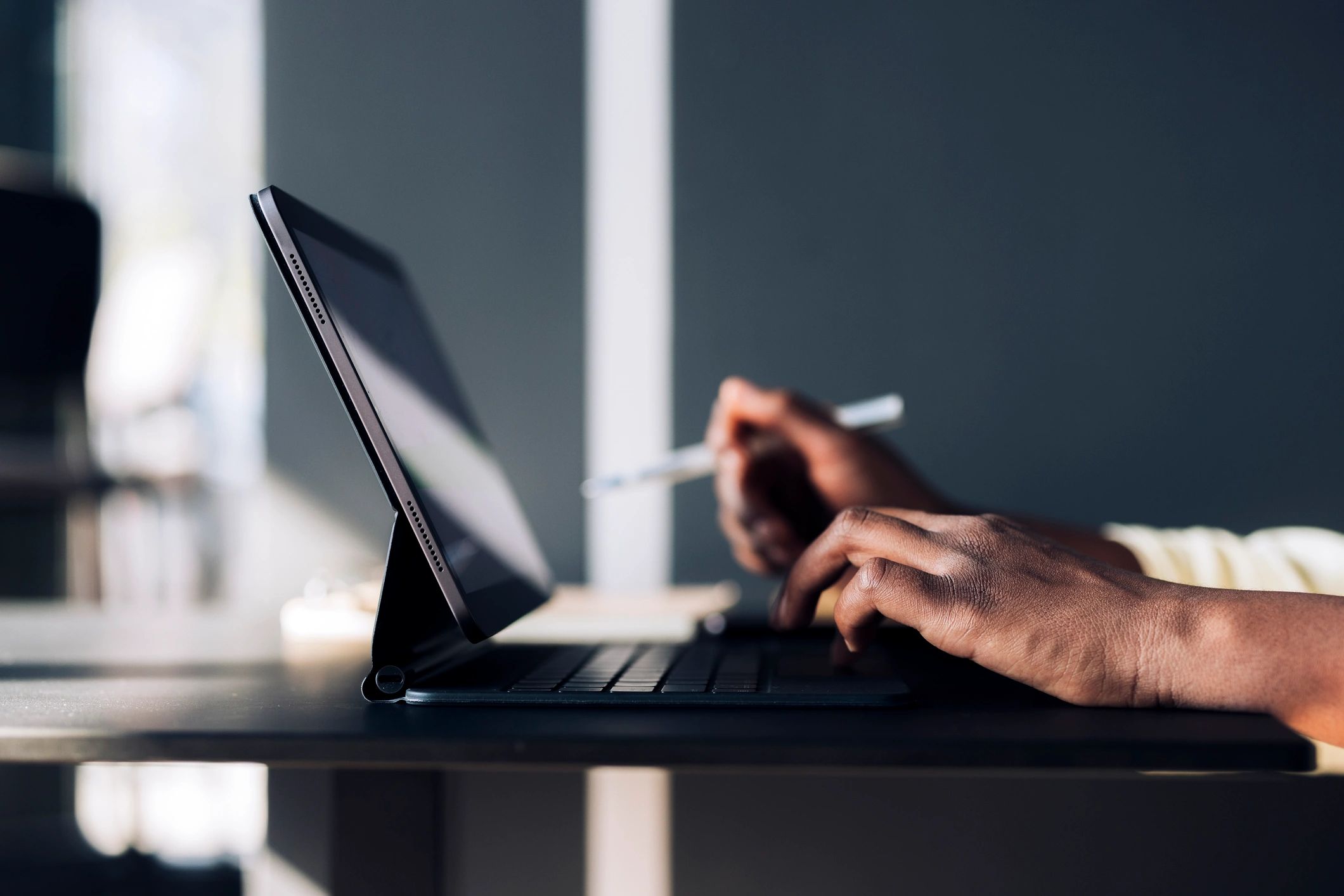 Professional reviewing digital work during an online session